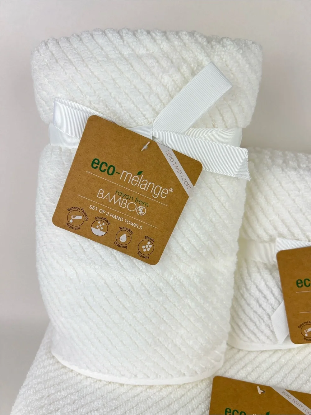 Eco Melange Bamboo Bath Towels White Soft Cotton Rayon Absorbent 8 Pc Set NEW